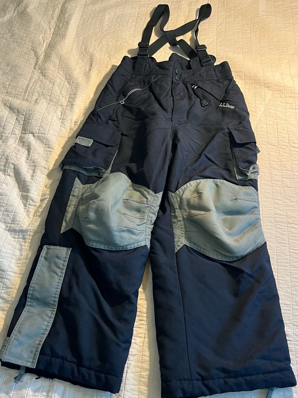 L.L. Bean Kids Navy and Light Gray Insulated Snow Overalls